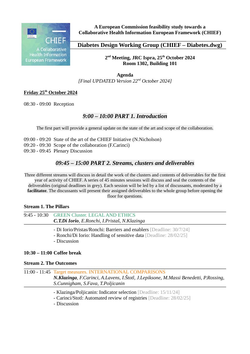 First page of the original agenda for the CHIEF 2nd Annual Meeting · 25 October 2024