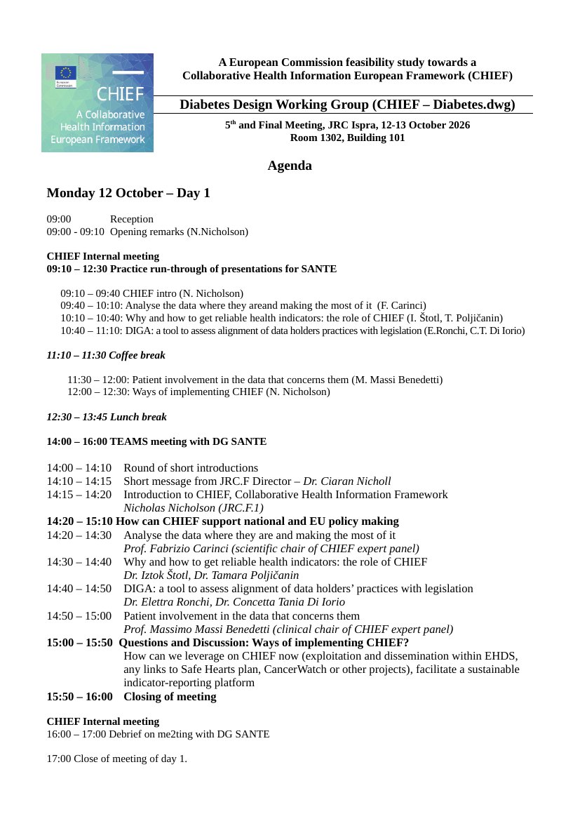 First page of the original agenda for the CHIEF Final Meeting · 12–13 October 2026